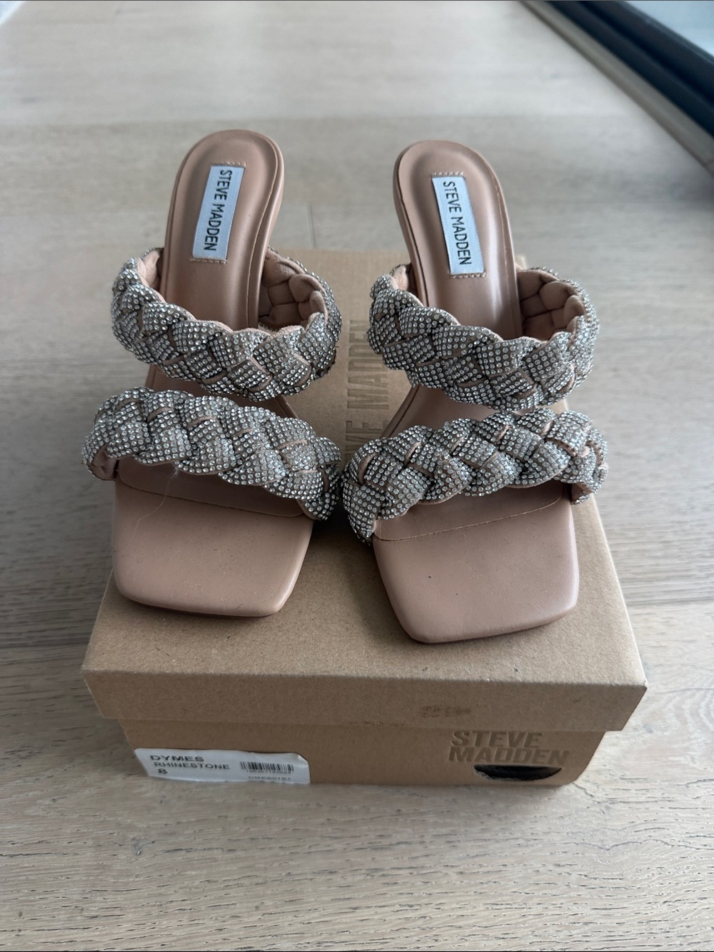 Steve Madden Sandstone Braided Beaded Slide Sandals